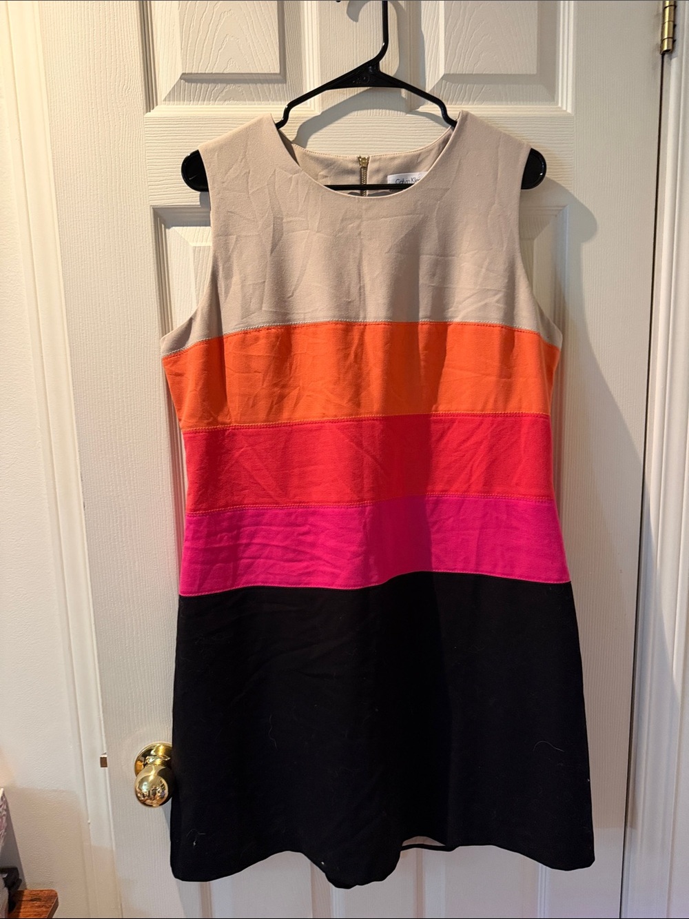 185 - Calvin Klein Sleeveless Shift Dress in Cream, Orange, Pink & Black
